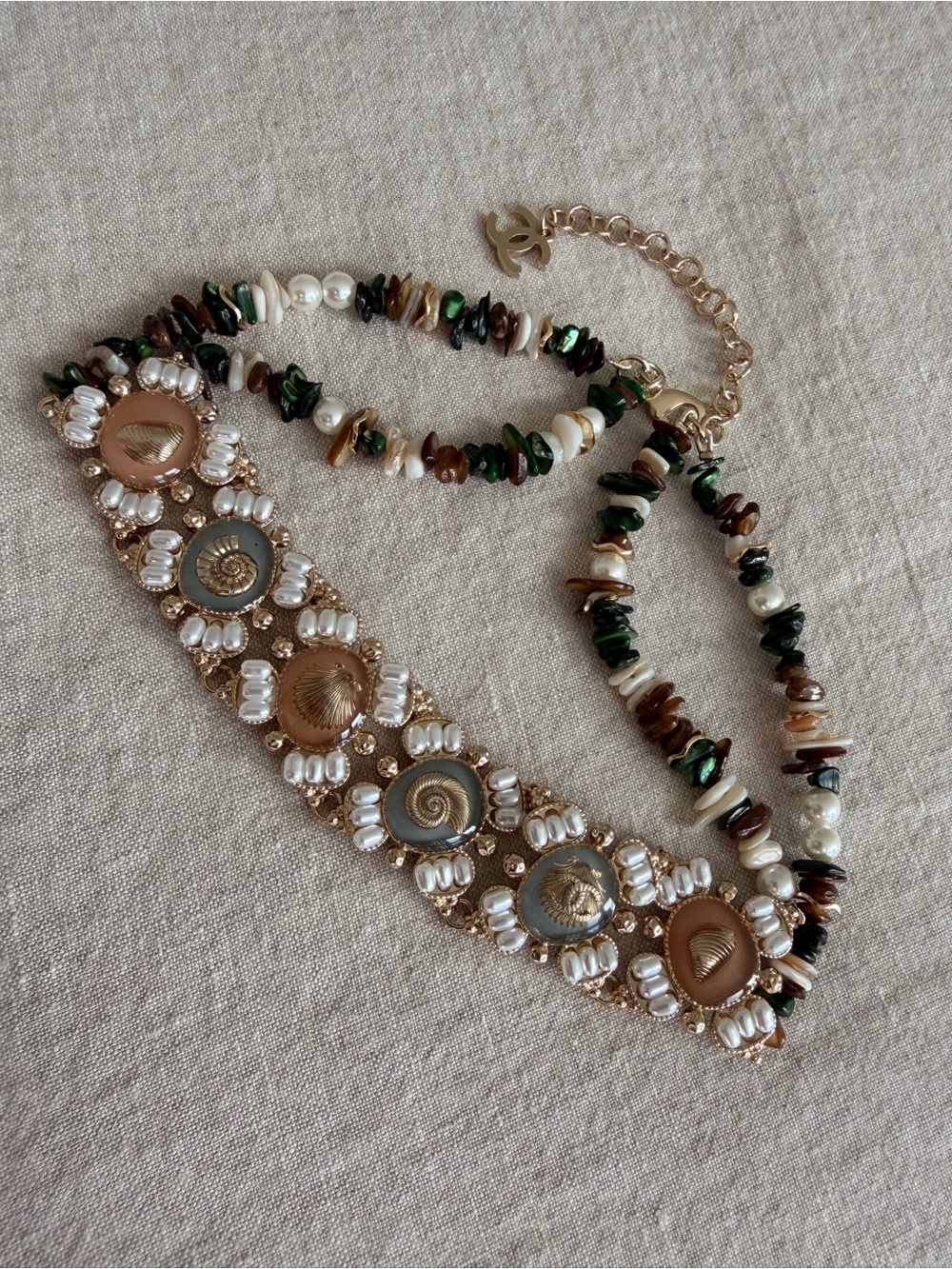 Chanel Beaded Statement Choker Necklace in Brown & Gold - Picture 6 of 14